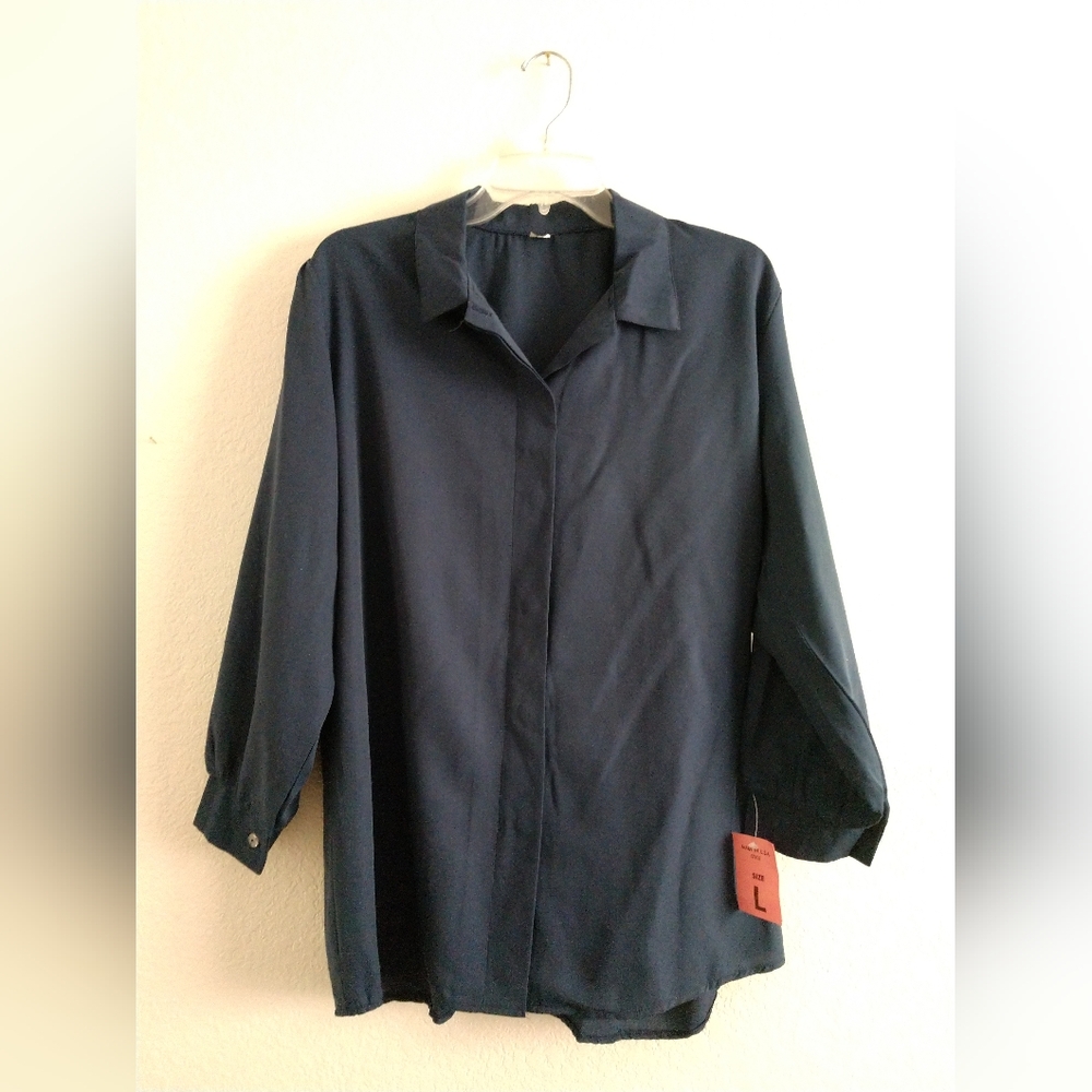 NEW Vintage Blue Blouse Uniform Shirt Long Sleeve NWT NOS USA Large Chest 44"